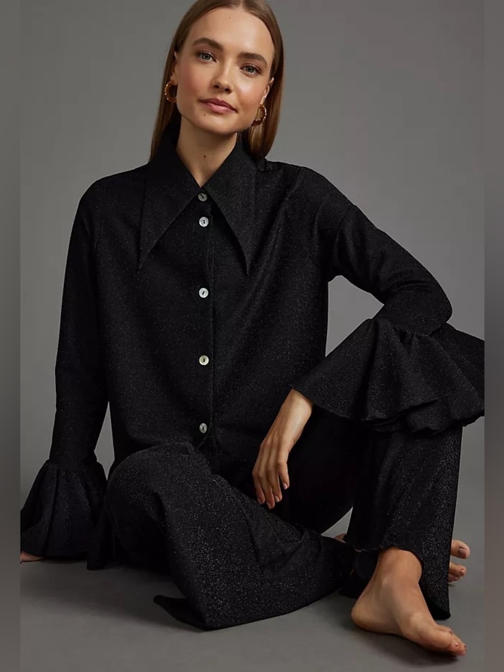 Anthropologie Sleeper Cosmos lurex lounge bell sleeve top size small - Picture 6 of 11
